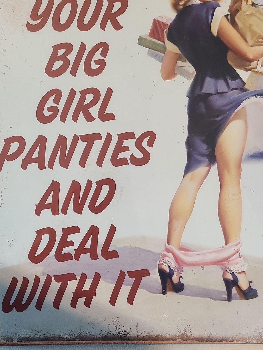 Retro Pinup Wall Sign - 'Put On Your Big Girl Panties' - Blue & Pink - Picture 2 of 2